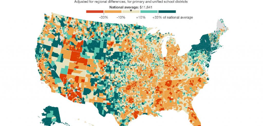 Map showing school funding levels across U.S. by NPR